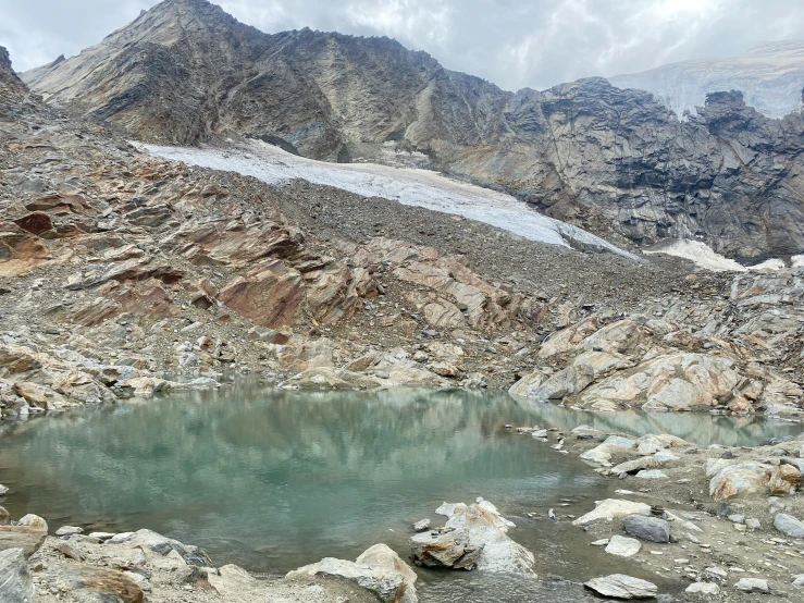 a lake nestled between several mountain peaks