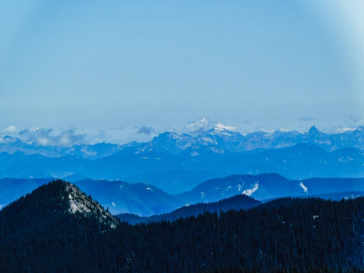 the view of mountains in the distance from the top of a hill