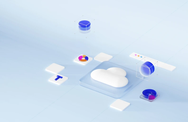 3d rendering of cloud with various objects in it