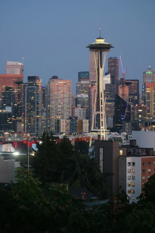 a tall city with a very large skyline behind it