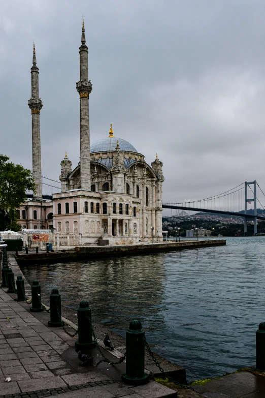 there is a building that is by the water