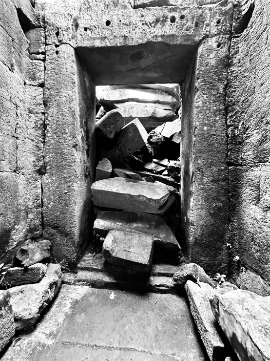 a black and white pograph of some cement blocks