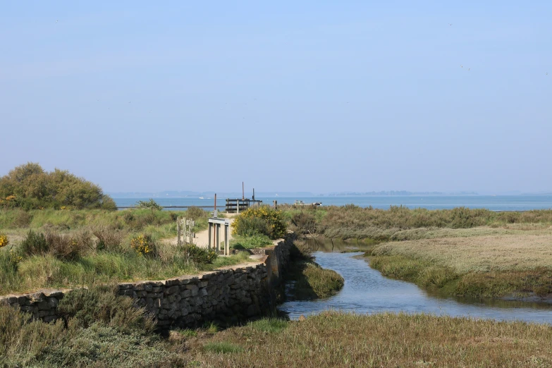 there is a body of water in the marsh