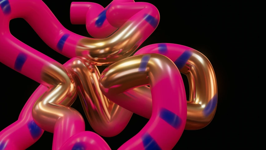 a pink and blue knot of metal in the dark