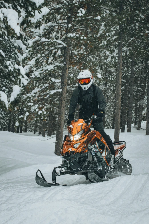 a snowmobile rider on an orange ski - doo