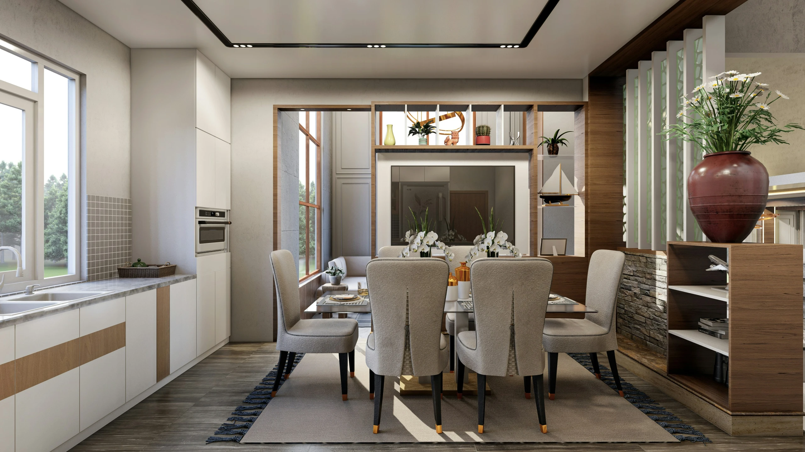 a modern house with modern style in the dining room