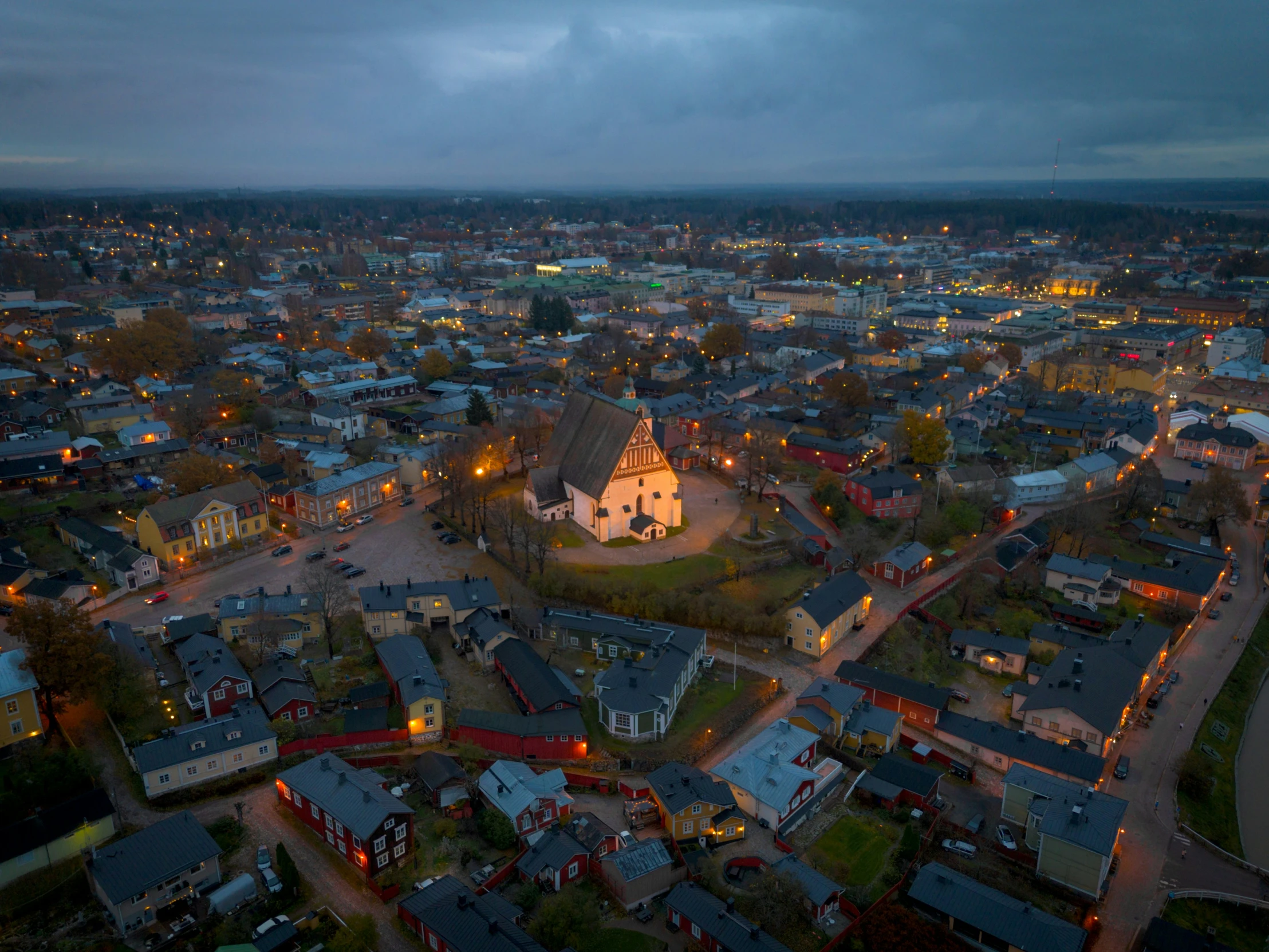 the city from an aerial view in a nighttime time