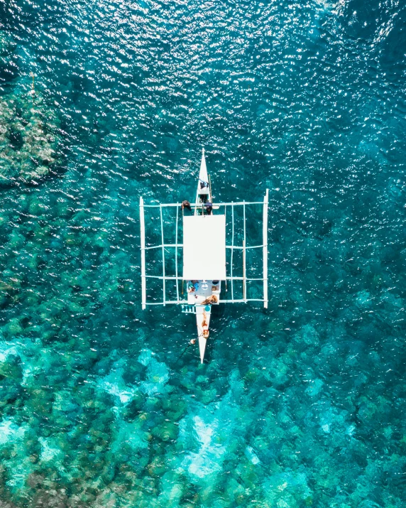 view of an aerial po of a person on a boat on the water