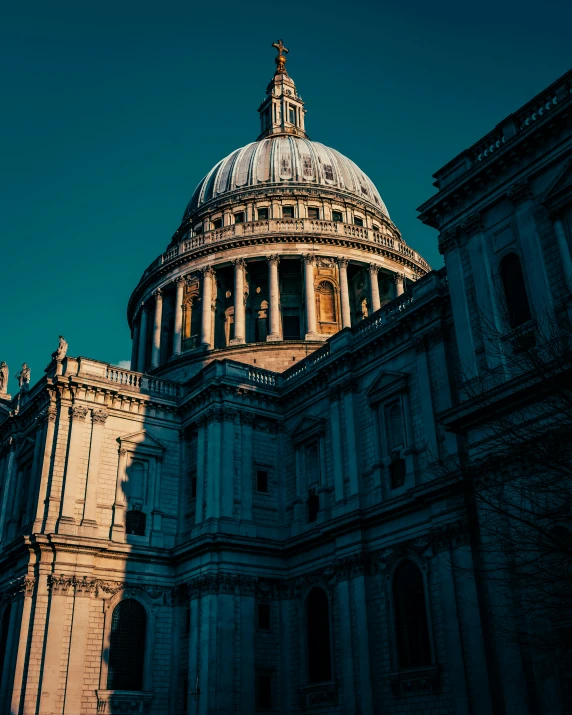 the dome on the church is very high in the sky