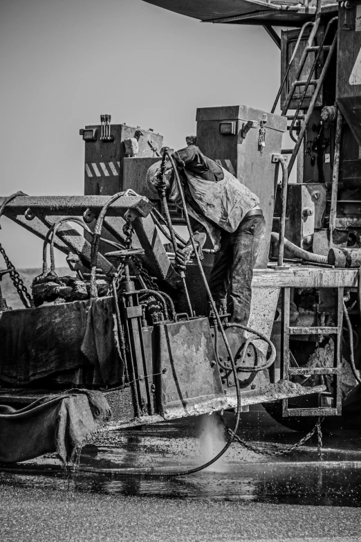 black and white po of an old tow truck