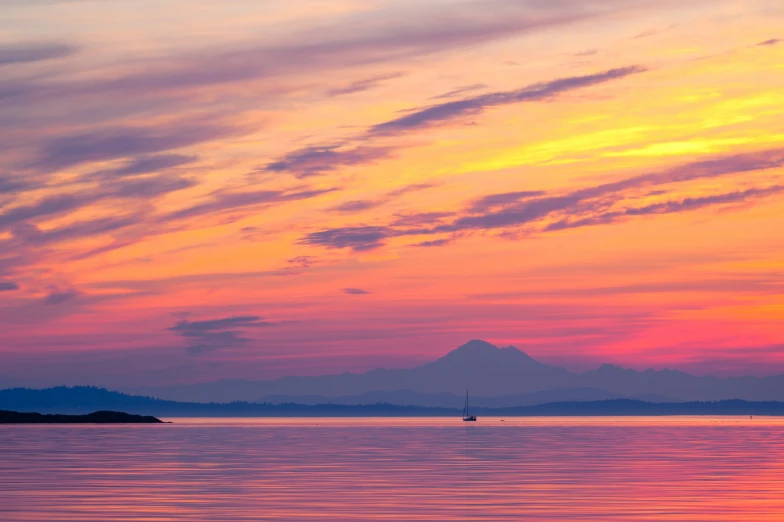 the sky and water has very many colorful clouds