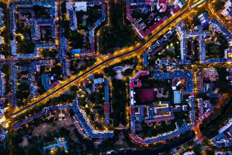 a street and highway intersection at night time