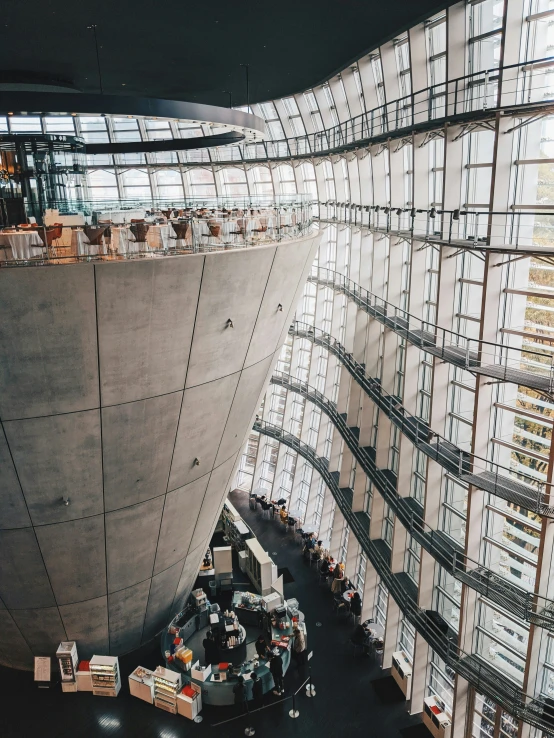 a large circular office building with multiple levels