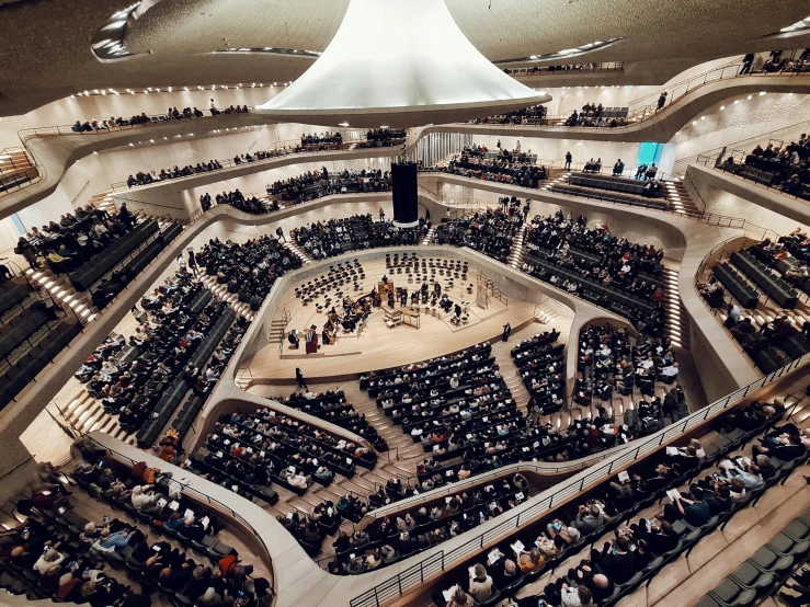 a concert scene is shown with the orchestra and audience