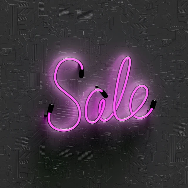a neon sign that says sale with an umbrella