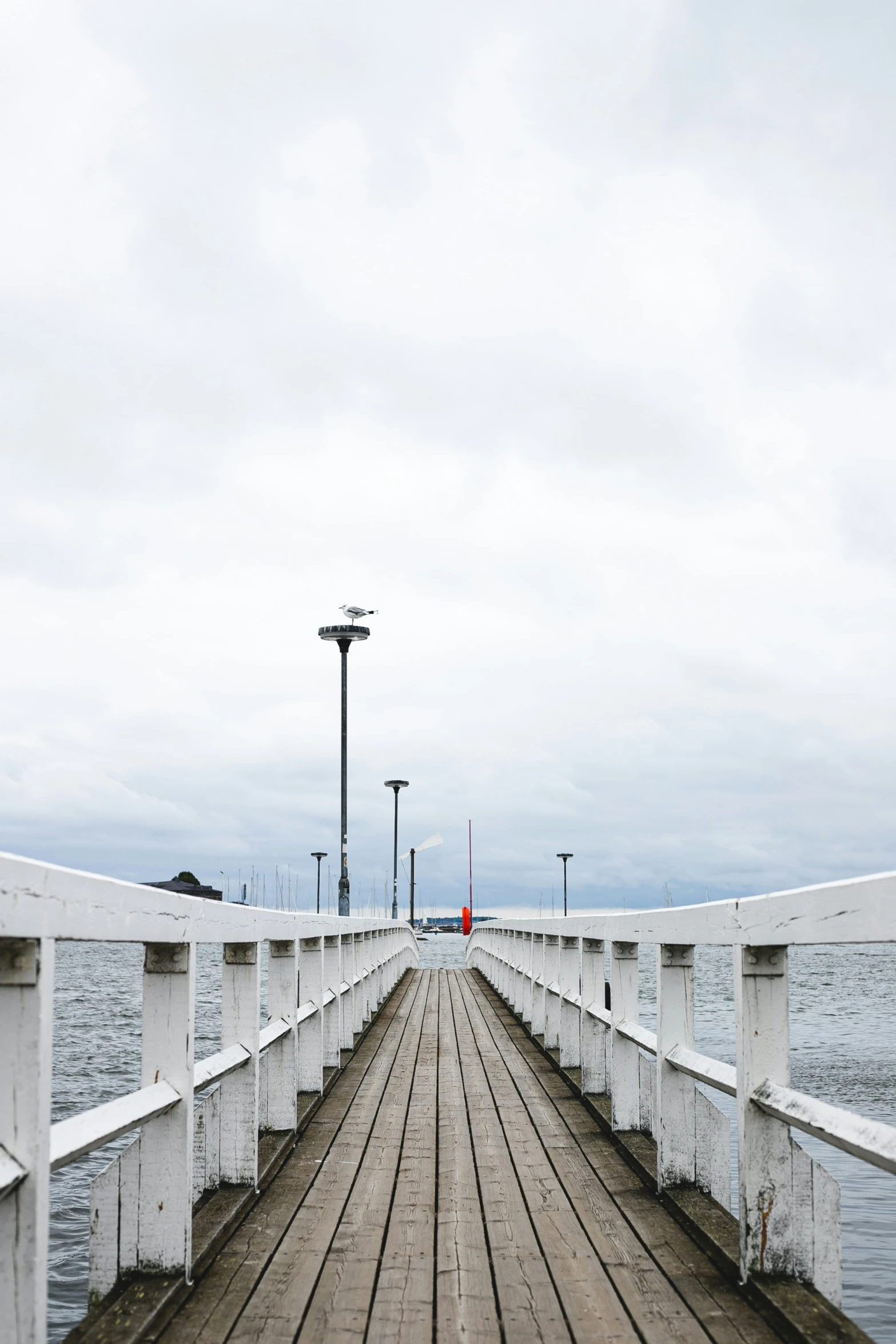 a wooden pier stretches out over water into the distance