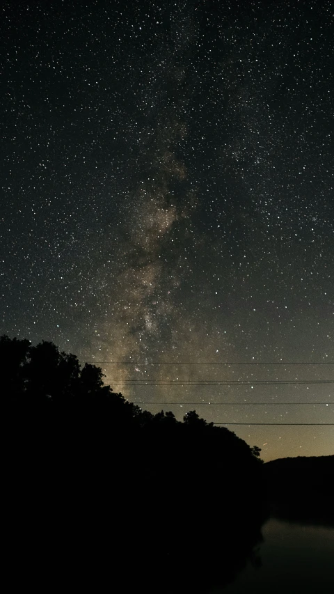 night time view of stars, power lines and the milky