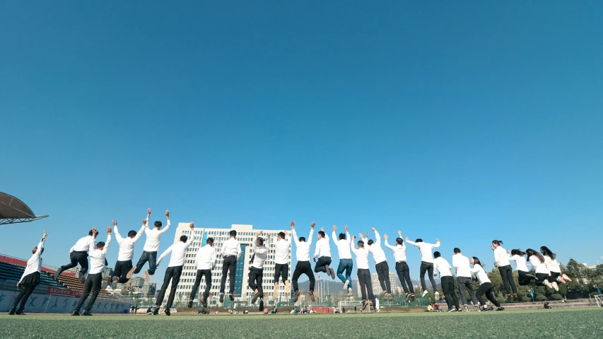 a large group of people flying a kite in a park