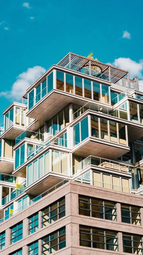 the roof of a building with balconies on top