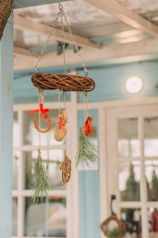 a home kitchen with wood accents and decorations