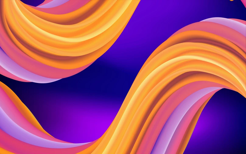 a blue and yellow background with purple, pink, and yellow curves