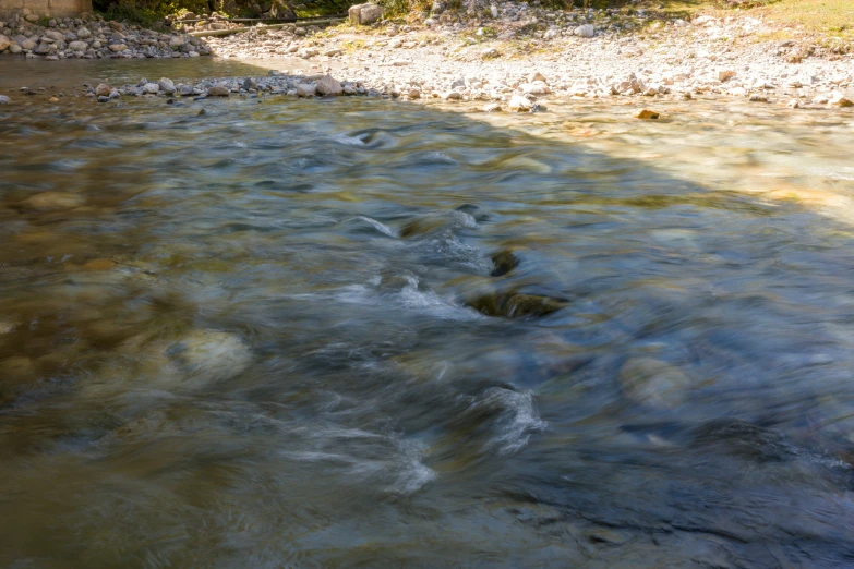 stream with stones and grass moving through it