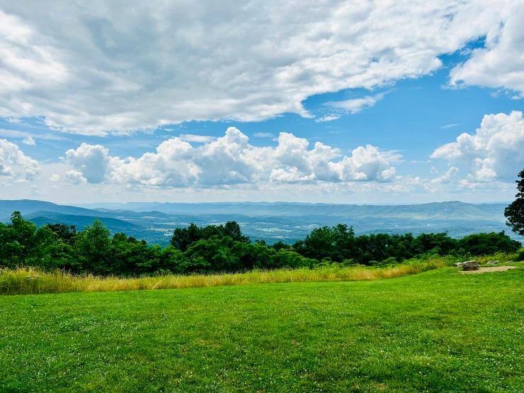 grass area with bench on grassy hill in foreground