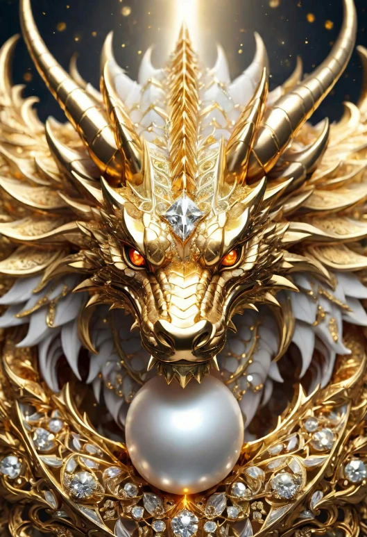 the golden dragon has white pearls on it