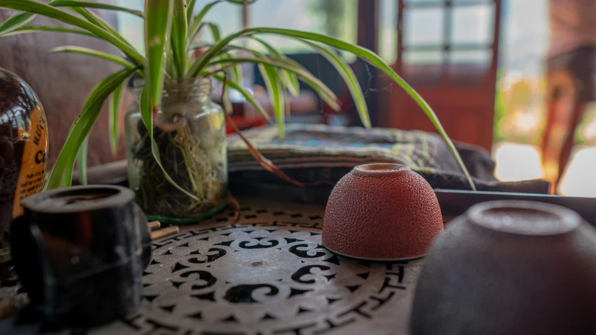 the table has a variety of things sitting on it