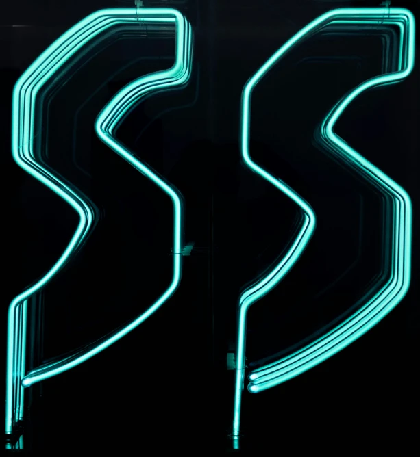 a neon green double - curved pattern shows a dark background