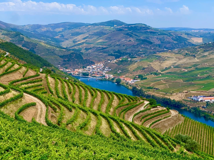 landscape po of the land surrounding a river and farmland