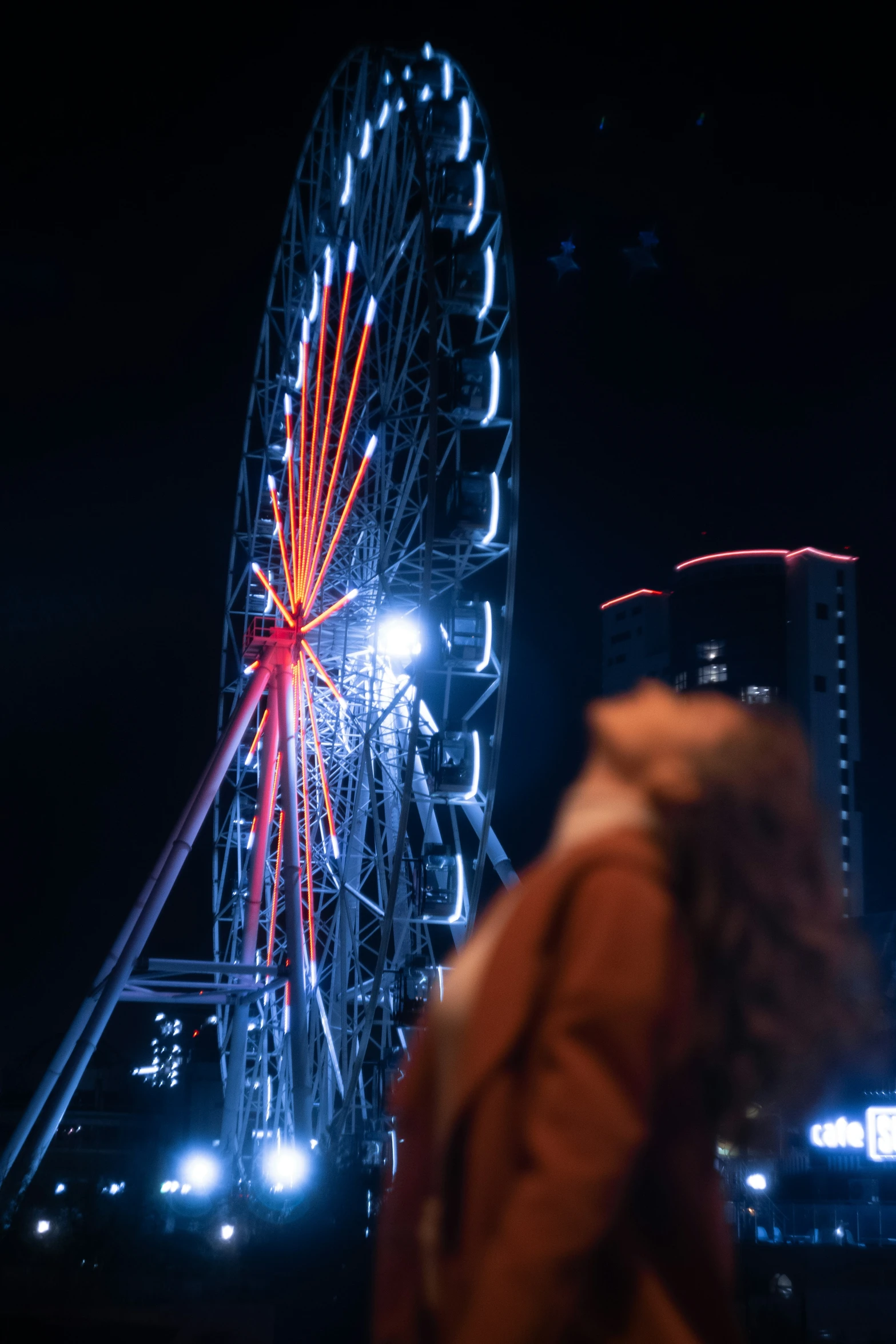 a ferris wheel sits on top of a hill as people watch