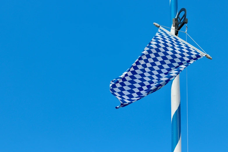 a checkered blue flag on top of a pole