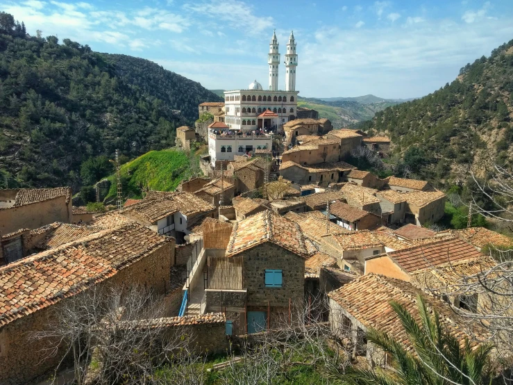 a scenic view of small village from above