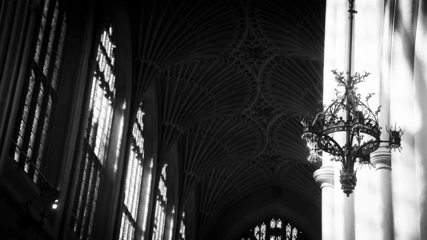 sunlight streaming through the tall windows of a cathedral