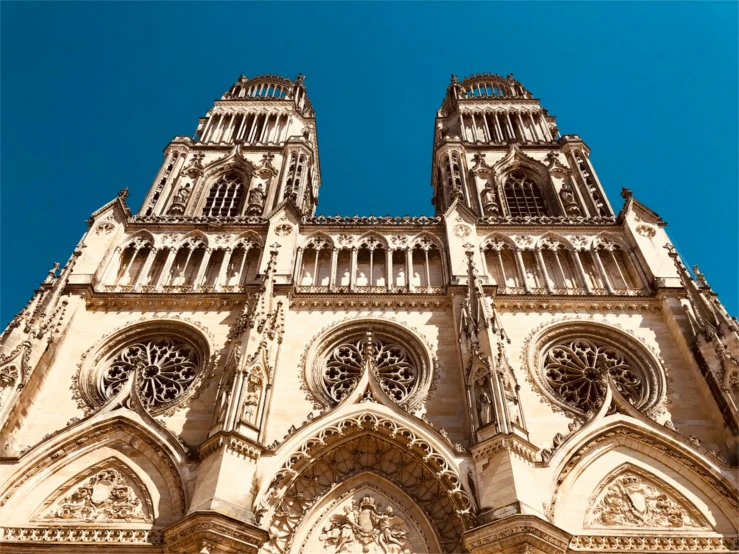 the cathedral is majestic and tall with ornate detailing