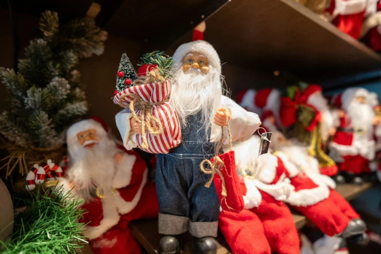 several christmas decorations on display in the store