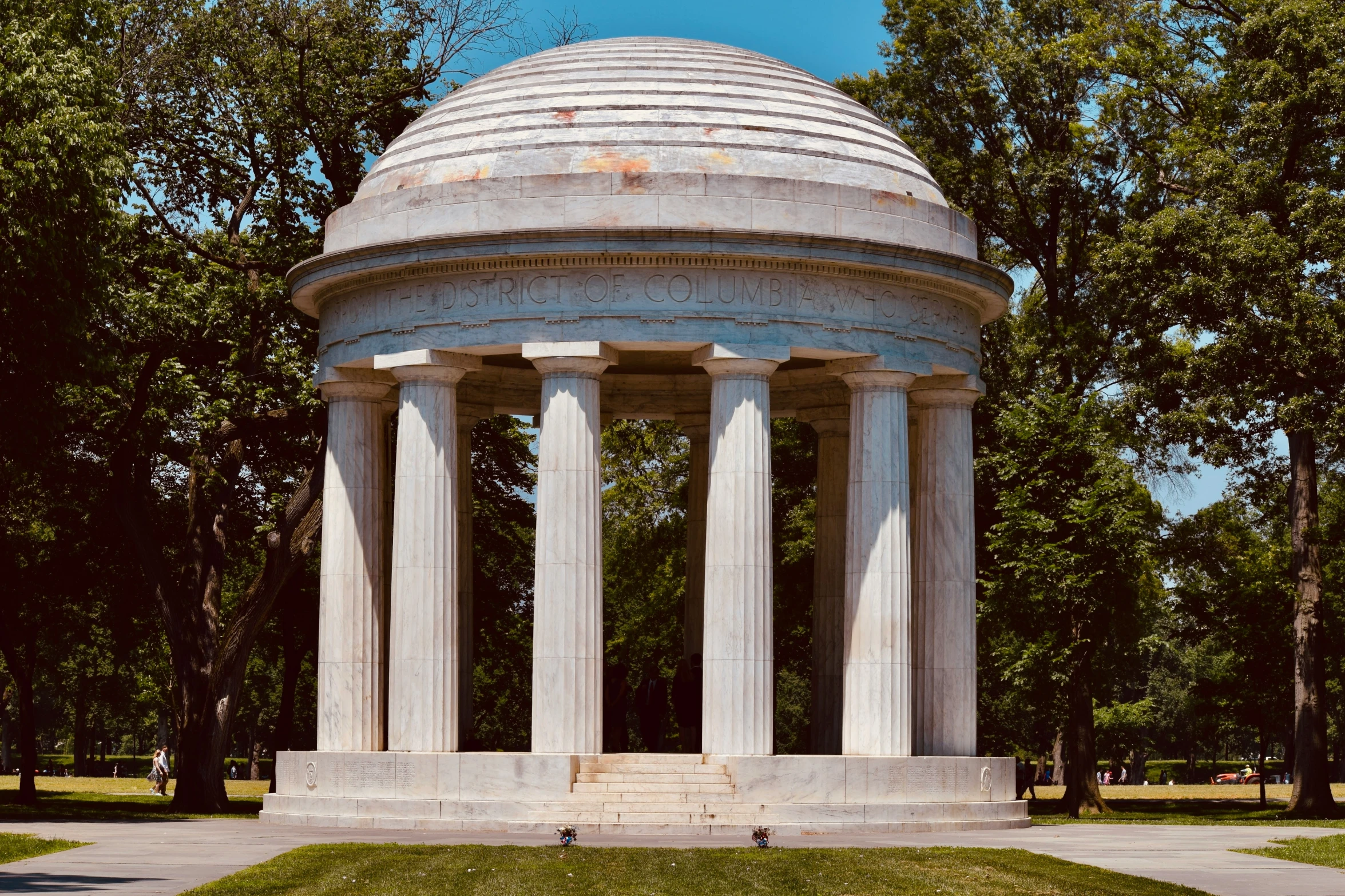 the circular stone structure has pillars in it