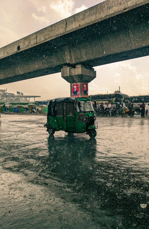 a truck is seen driving through a flooded area