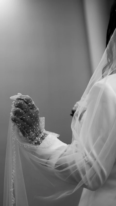 the bride wears her veil and veillet over her head