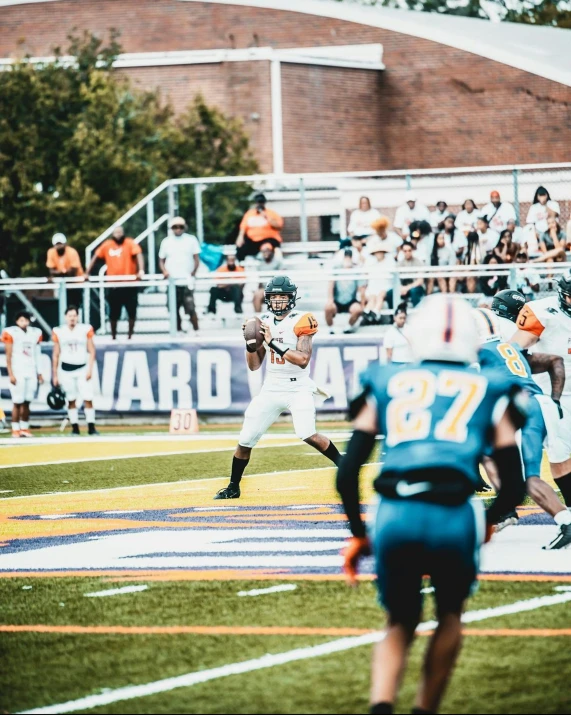 a football player getting ready to throw the ball