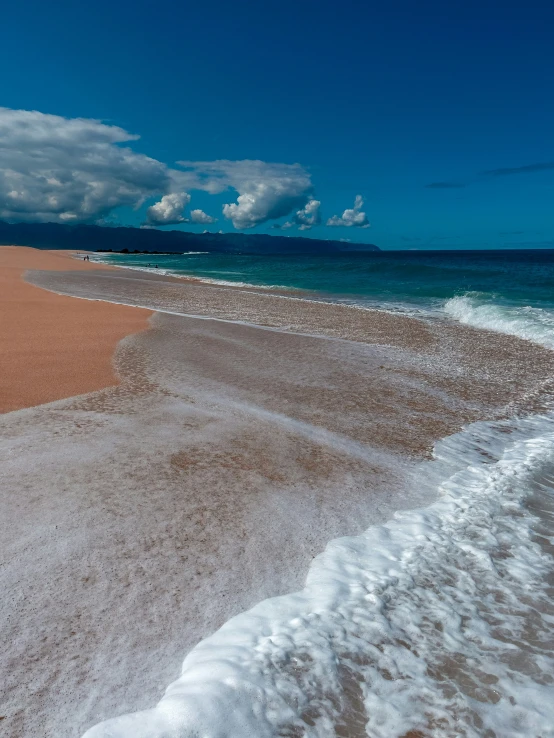 a beach scene with a sandy shore and the ocean