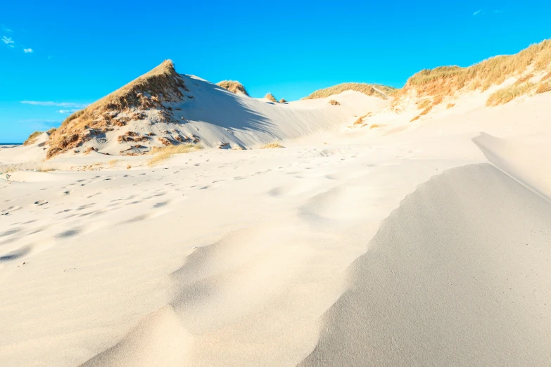 footprints are left on the sand at the beach