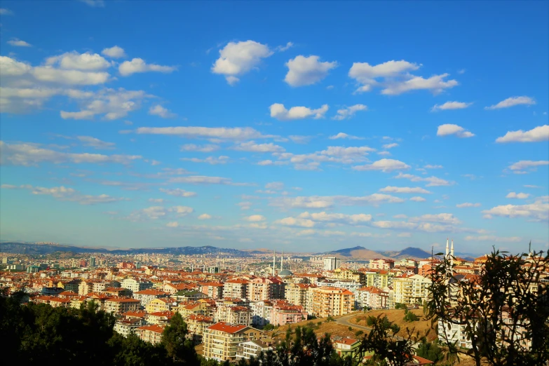 the view of a city from atop a hill