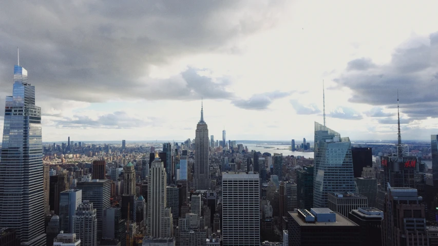 a view of skyscrs and large body of water