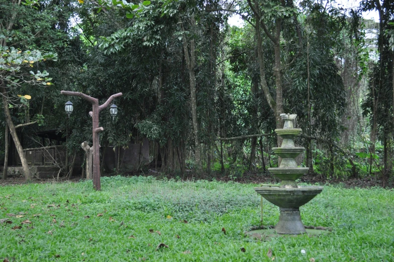 the old fountain sits alone in a field