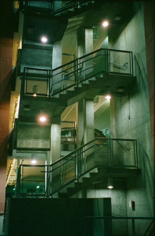 a spiral staircase leading to the upper floors