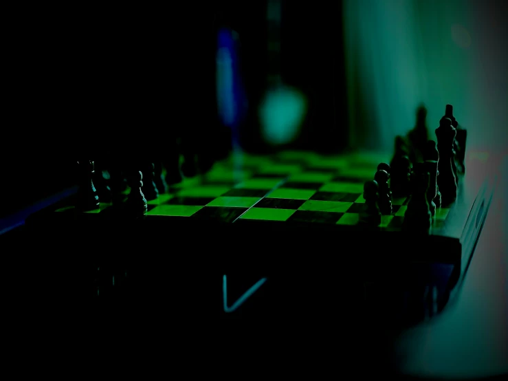 the green, black chess board is lit up