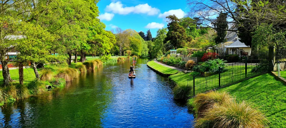 a view down a canal from a street