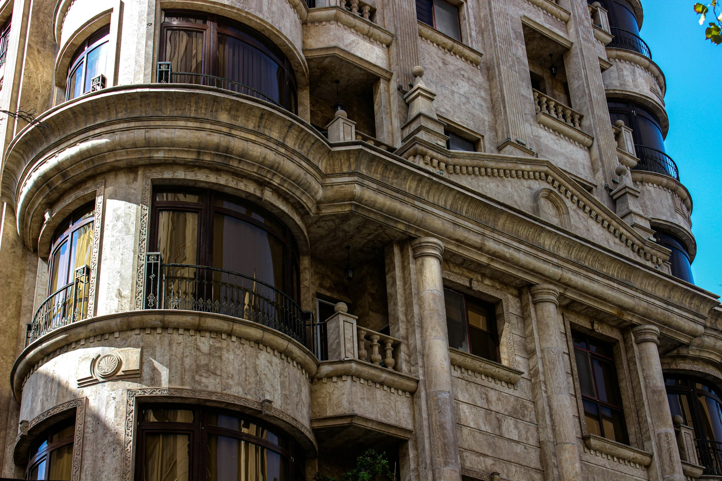 this building features balcony and balconies on it